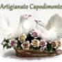 Coppia colombe su base con decoro a rose miste