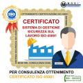 Consulenza per ottenimento certificato per il Sistema di Gestione e Sicurezza ISO 45001