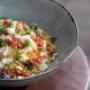 Cous cous con spigola, radicchio trevigiano e mandorle tostate